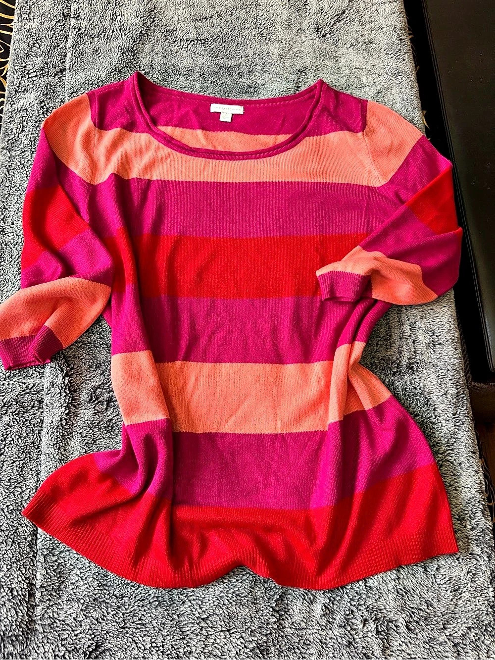 Maggie London Striped Crew Neck Sweater in Pink & Red Size XL
